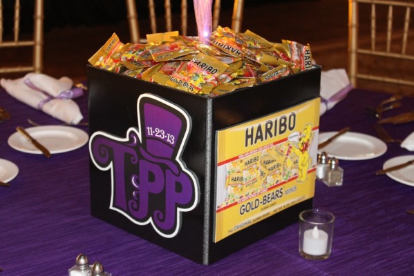 Candy Themed Photo Cube Centerpiece with Custom Logo & Candy Cutouts