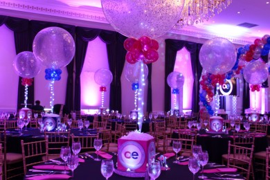 Bnai Mitzvah Photo Cubes with Custom Logo, Initials and LED Sparkle Balloons