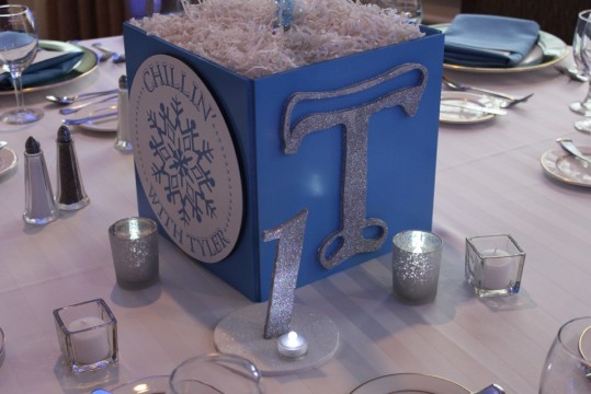 Winter Themed Cube Centerpiece with Custom Logo & Sparkled T