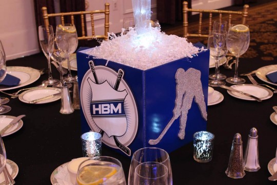 Hockey Themed Photo Cube with Glittered Silhouettes & Custom Logo