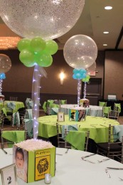Broadway Themed Bat Mitzvah Photo Cube with Playbills & Sparkle Balloons
