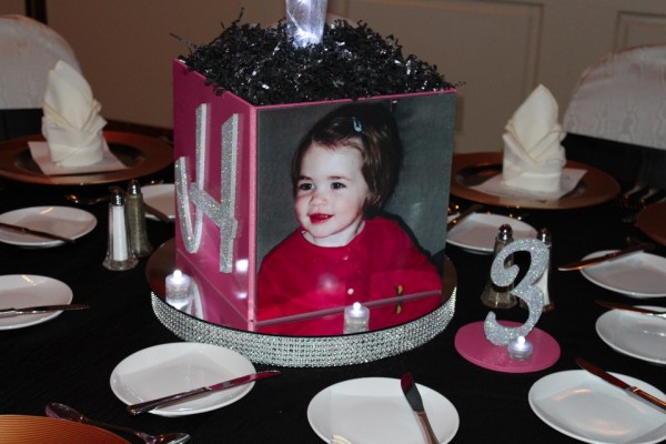 Photo Cube Centerpiece with Bling Base & LED Table Numbers