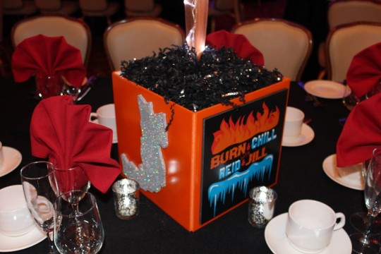 Fire & Ice Themed Photo Cube Centerpiece with Custom Logo & Sparkle Initial