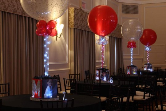 Bar Mitzvah Photo Cube with Alternating Solid & Sparkle 36" Balloons & Lights