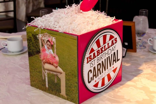 Carnival Themed First Birthday Photo Cube with Custom Logo & Photo