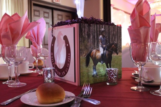 Horse Themed Photo Cube Centerpiece with Sparkly Votive Candles