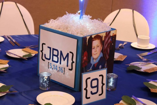 Bar Mitzvah Photo Cube with Custom Logo, Photo & Table Number