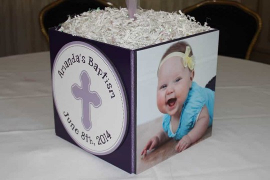 Baptism Photo Cube Centerpiece with Custom Logo
