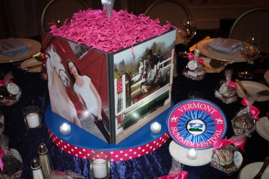 Photo Cube Centerpiece on Platform with LED Lights & Custom Table Sign