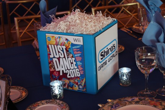 Video Game Themed Cube Centerpiece with Custom Logo & Game Covers