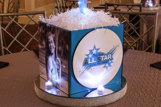 Star Themed Photo Cube Centerpiece with Custom Logo, Photos & Bling Bases