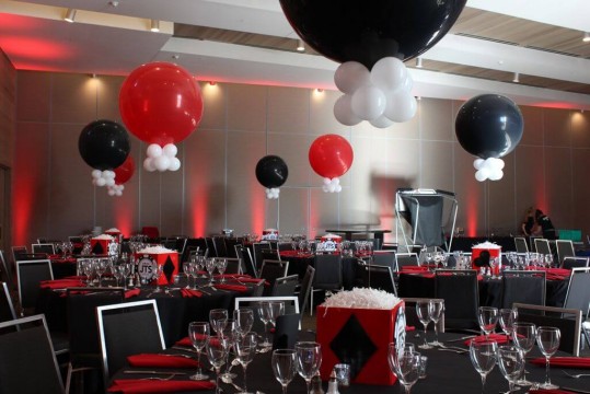 Casino Themed Bar Mitzvah with Custom Cube Centerpieces and 3' Balloons