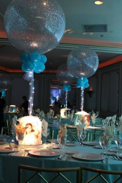 Bat Mitzvah Photo Cube Centerpieces with Glittered Initial, Photos & 36" Sparkle Balloons