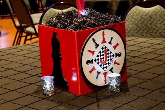 Chess Themed Bar Mitzvah Photo Cube with Custom Logo & Chess Pieces