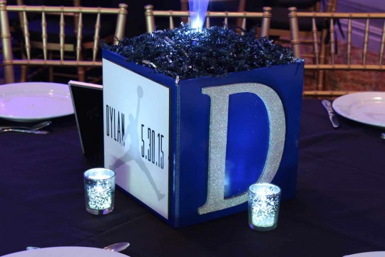 Bar Mitzvah Cube Centerpiece with Custom Logo, Initial & LED Votives