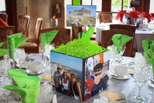 Travel Photo Cube Centerpiece with Pop-Out Postcard Table Signs