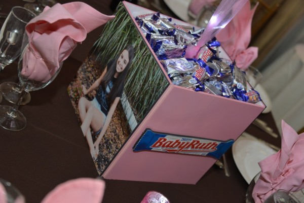 Chocolate Themed Photo Cube Centerpiece with Candy Filler