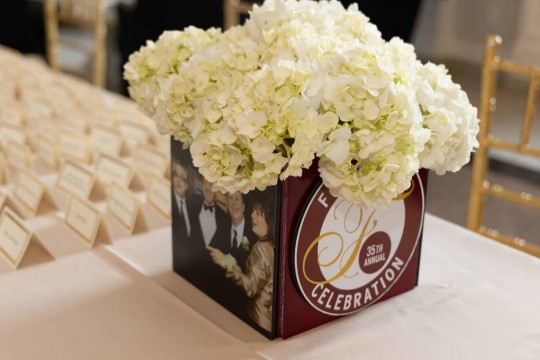Floral Photo Cube Centerpiece with White Hydrangeas