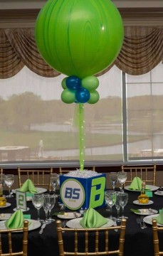Bar Mitzvah Cube Centerpiece with Initial & Logo & 3' Balloons