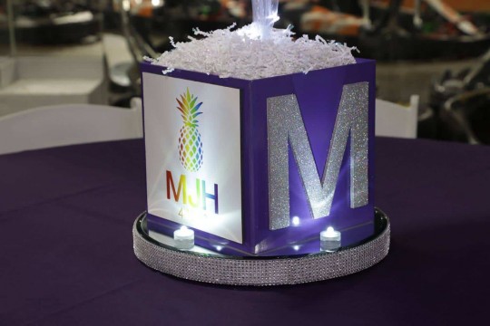 Rainbow Themed Bat Mitzvah Cube with Custom Logo & Glittered Initial