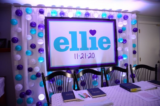 Custom Service Backdrop with Printed Name Sign & Balloon Bubble Wall