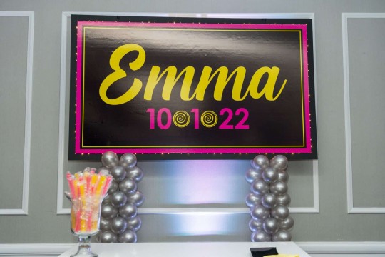 Candy Themed Name Sign with Lights on Balloon Poles