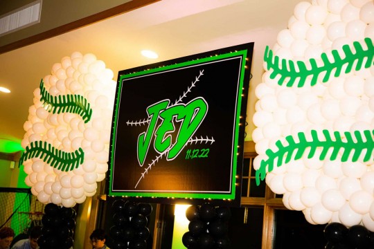 Custom Themed Logo Sign with Lights & Baseball Balloon Sculptures for Bar Mitzvah