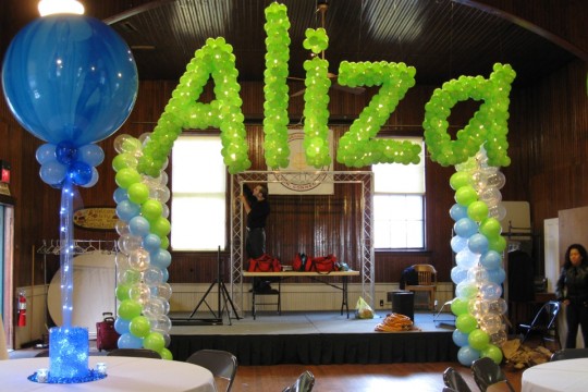 Lime Green Name in Balloons with Balloon Columns