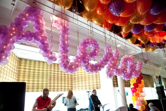 Lavender Name in Balloons for Fall Themed Bat Mitzvah