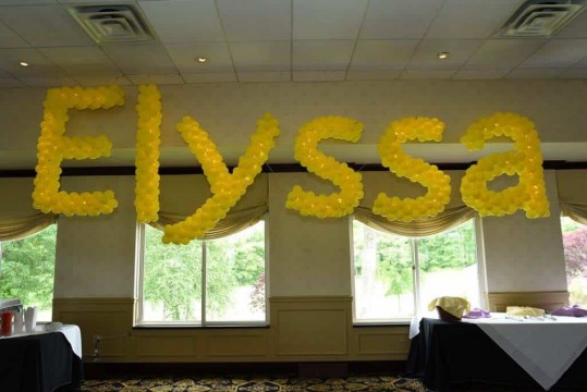 Yellow Name in Balloons Sculpture with Lights