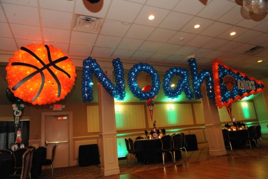 Basketball Themed Name in Balloons with Lights & Basketball Balloon Sculpture