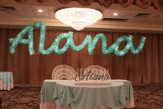 Pearl Mint Name in Balloons Sculpture with Lights