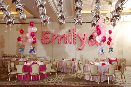 Pink Name in Balloons with Ballet Slipper Sculpture