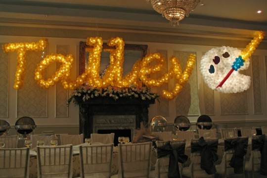Gold Name in Balloons with Art Palette Sculpture & Lights