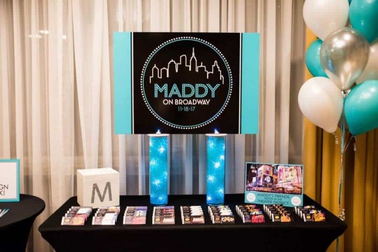 Broadway Seating Card Display with LED Vases & Custom Logo