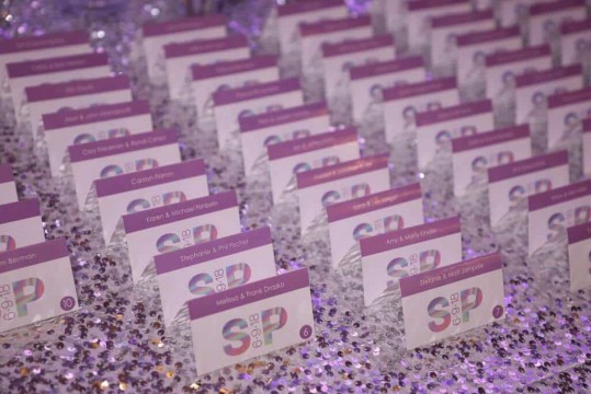 Custom Logo Place Cards for Hollographic Themed Bat Mitzvah