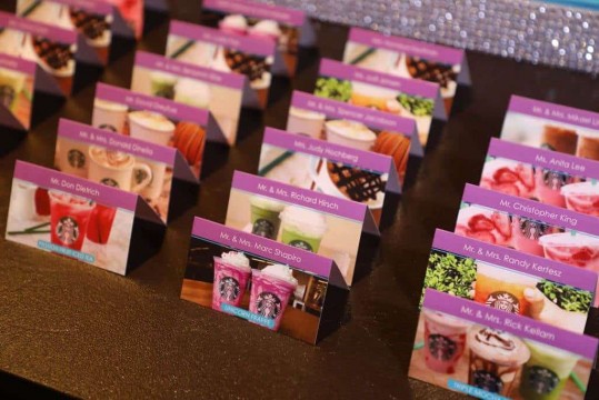 Starbucks Themed Place Cards with Photos of Drinks