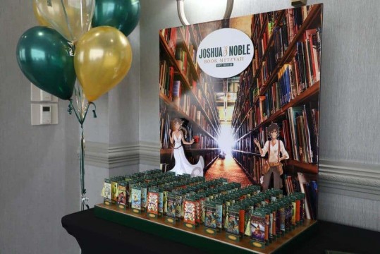 Barnes & Nobles Seating Card Display with Bookmark Place Cards For Book Themed Bar Mitzvah