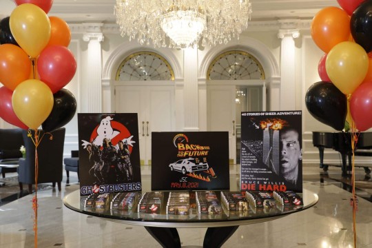 Back to the Future Seating Card Display and Place Cards with Balloon Trees