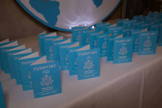 Custom Fold Over Passport Place Card for Travel Theme Bat Mitzvah