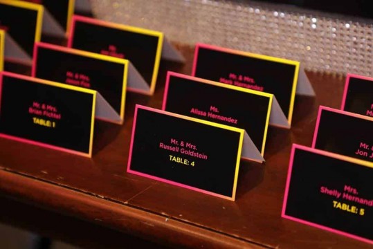 Custom Fold Over Place Cards for Neon Themed Bat Mitzvah