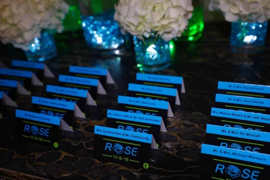 Custom Seating Cards with Neon Themed Logo