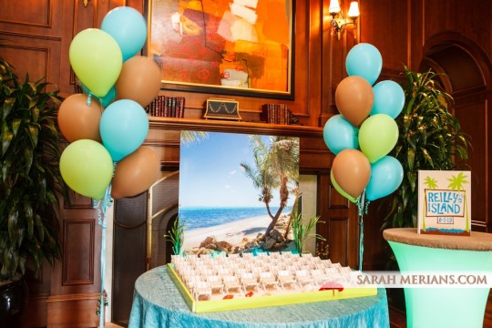 Beach Themed Sand Box Seating Card Display with Blowup Photo