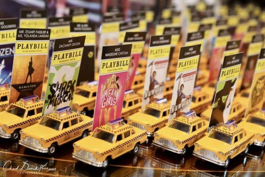 Playbill & Taxi Cab Place Cards for Broadway Themed Bar Mitzvah