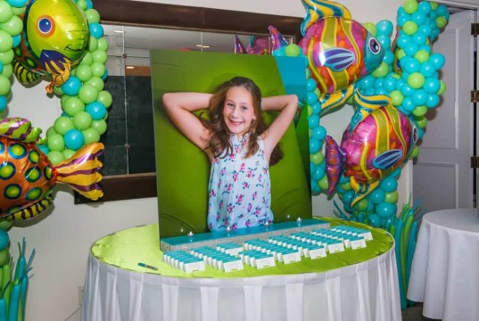 Underwater Themed Bat Mitzvah Seating Card Display with Blowup Photo