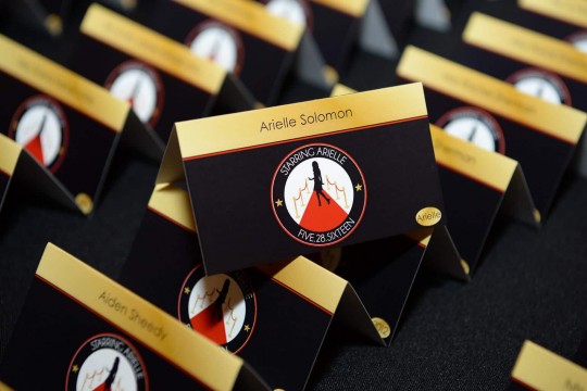 Red Carpet Themed Bat Mitzvah Place Cards with Custom Logo