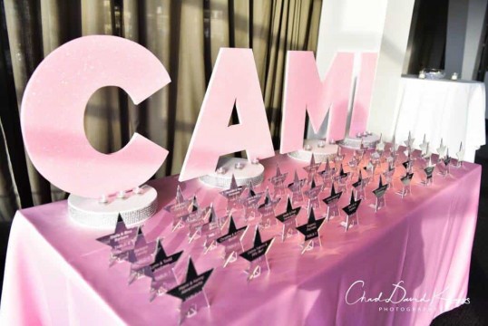 Giant Cutout Name Display with Light Pink Glitter and LED Lights