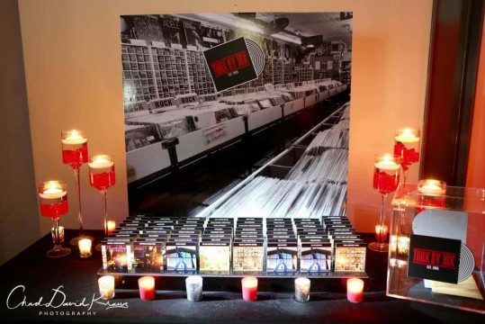 Record Store Seating Card Display with Album Cover Place Cards
