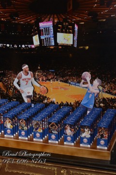 Basketball Themed Bar Mitzvah Seating Card Display with Knicks Stadium Background