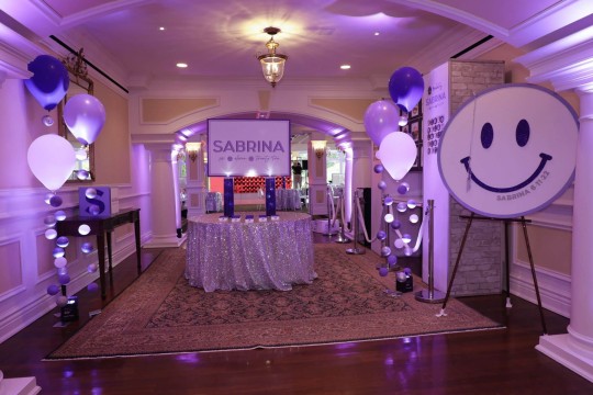 Smiley Face Bat Mitzvah Entrance Decor at Scarsdale Golf Club